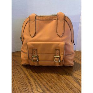 Fossil Tate Dome Handbag Orange Leather Zip Closure Handles Double Bucket Pocket